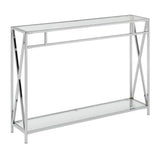 Convenience Concepts Oxford Chrome Console Table 42" - Contemporary Modern Sofa Table with Storage Shelf, Narrow Entryway Hall Table for Living Room, Bedroom, Bathroom, Glass/Chrome Convenience Concepts