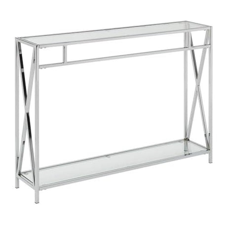 Convenience Concepts Oxford Chrome Console Table 42" - Contemporary Modern Sofa Table with Storage Shelf, Narrow Entryway Hall Table for Living Room, Bedroom, Bathroom, Glass/Chrome Convenience Concepts
