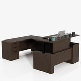 ALFA BUSINESS 100.4'' U Shaped Executive Standing Desk with Pre-Assembled Frame & Lockable Cabinets, Height Adjustable Desk Dual-Motor Sit-Stand Workstation for Corporate & Home Office (Espresso-U) ALFA BUSINESS