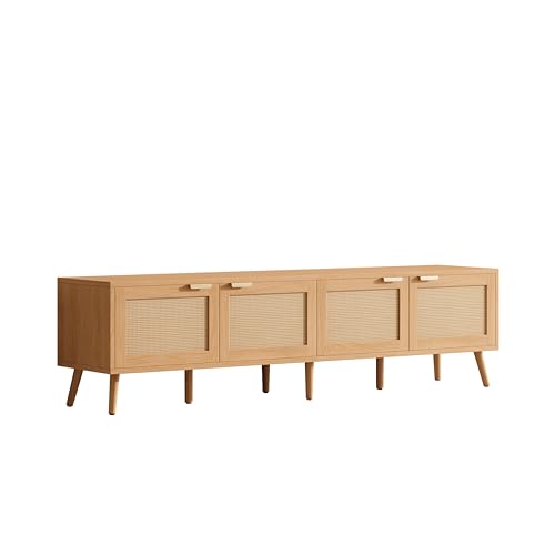 Merax Boho TV Stand for 80 Inch TV, 70" Rattan Entertainment Center with 2 Drawers and 3 Storage Cabinets, TV Media Console Table with Solid Wood Legs & Cable Holes for Living Room, Bedroom Merax