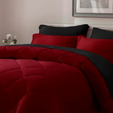 ELNIDO QUEEN® Queen Comforter Set 7 Pieces, Red and Black Bed in a Bag Queen Size, Bed Set All Seasons Bedding Sets with Reversible Comforter, Flat Sheet, Fitted Sheet, Pillowcases and Pillow Shams ELNIDO QUEEN