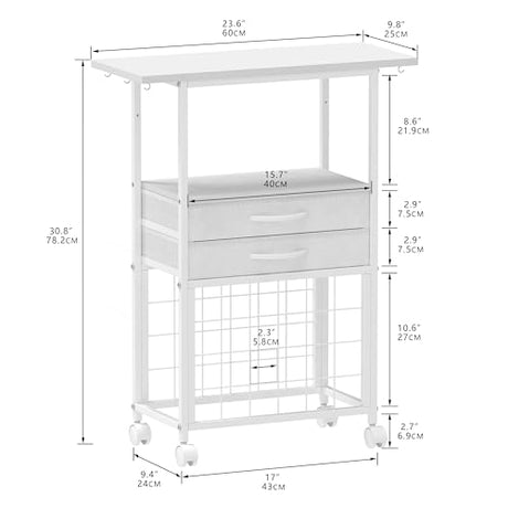 VENNQD Organizer and Storage Stand Compatible with Cricut Machines,Rolling Storage Cart/Shelf with 24 Vinyl Roll Holders，2 Fabric Drawer,Accessories Holder,Tool Hook for Craft Room Home (white) VENNQD