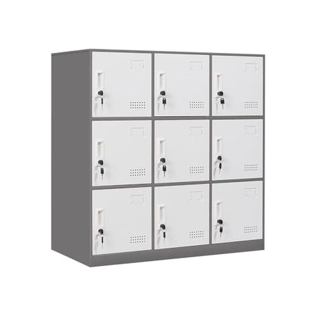 FURSTEL Student Locker Organizer, Multi-Door Steel Locker, Small Locking Cabinet Storage Organizer, Office File Cabinet, Home Locker, Gym Locker, Metal Storage Locker (9 Door, Grey & White) FURSTEL