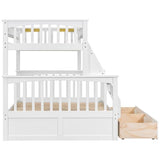 Harper & Bright Designs Convertible Wood Twin Over Full Bunk Bed with 2 Storage Drawers and Ladder - Can Be Divided Into Two Daybeds, White Harper & Bright Designs