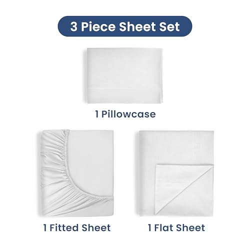 3 Piece Twin Sheets Set | Twin Bed Sheets Set – Light Weight, Soft Breathable Sheets | Brushed Cotton Rich Blend | Secure-Fit, Wrinkle Resistant, Durable, Easy Care Bed Sheets | Comfy Sheets | White Martex