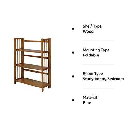 Casual Home 3-Shelf Stackable 27.5" Wide-Chestnut fold Bookcase - WoodArtSupply