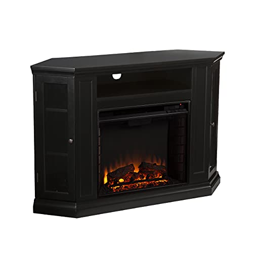 SEI Furniture Claremont Convertible Corner Electric Fireplace Media Stand with Storage, Black SEI Furniture