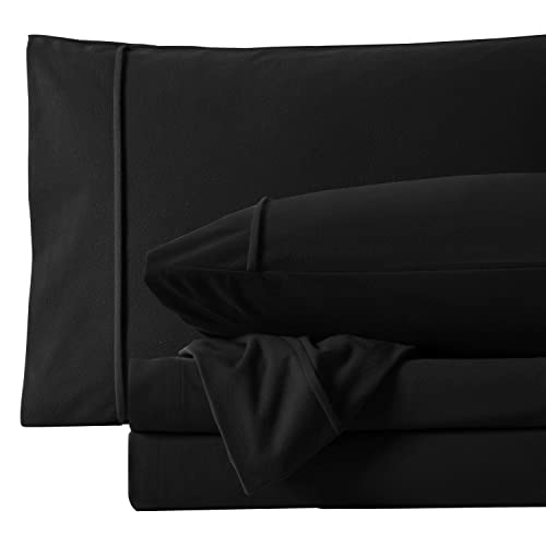 Flannel Sheets Warm and Cozy Deep Pocket Breathable All Season Bedding Set with Fitted, Flat and Pillowcases, King, Black Sweet Home Collection