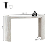 BFJDM 53" Faux Travertine Stone Console Table for Entryway, Sofa Entrance Table with Faux Mars Marble Pattern, Modern Sofa Tables with Round Raised Edge Design for Living Room, Hallway, Foyer, Beige BFJDM