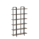 CAPHAUS Vintage Industrial 6-Tier Bookshelf in Rustic Oak – 86" High Open Display Unit with Durable Metal and Wood Design CAPHAUS