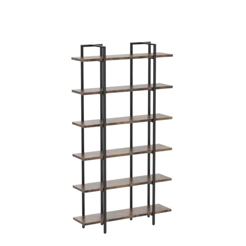 CAPHAUS Vintage Industrial 6-Tier Bookshelf in Rustic Oak – 86" High Open Display Unit with Durable Metal and Wood Design - WoodArtSupply