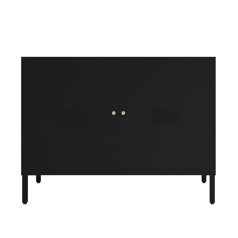 WISUNO Metal Accent Storage Cabinet for Bed Room,Living Room,Home,Hotel,Office,Garage,2-Tier, Removable Shelf (2 Door Accent Cabinet, Black) - WoodArtSupply