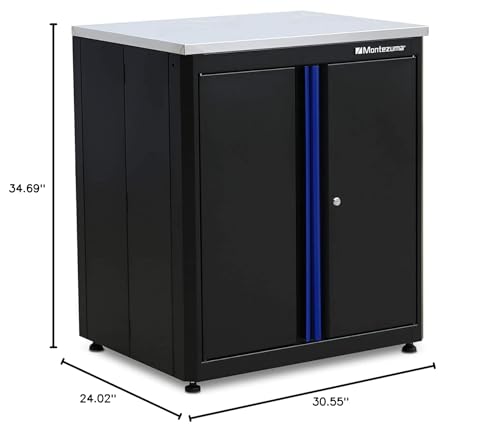 Montezuma Garage Tool Storage System - 30.5 x 24" Locking 2 Door Workbench with Magnetic Latches & Stainless Steel Worktop - BKMG30242BC Montezuma