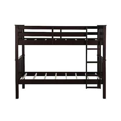 DHP Dylan Espresso Twin-Over-Twin Convertible Bunk Bed with Ladder and Guardrail - WoodArtSupply