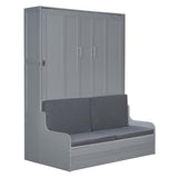 Merax Queen Size Murphy Bed Frame, Modern Wall Bed Can Be Folded into Cabinet, Chair with Cushion, Gray Merax
