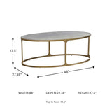 Signature Design by Ashley Korajane Oval Coffee Table with Tempered Glass Top, Faux Marble Finish, Steel Frame, 48" W x 27.38" D x 17.5" H, Antique Gold Signature Design by Ashley