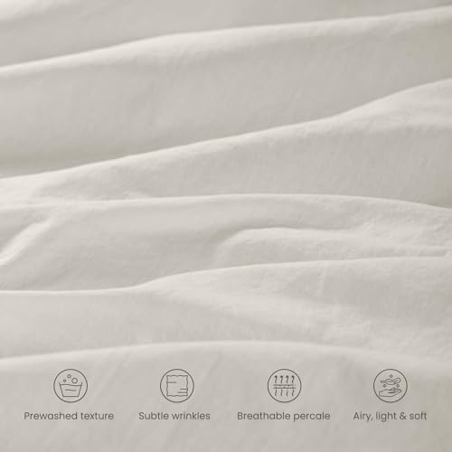 BIOWEAVES 100% Organic Washed Cotton Percale Weave Twin Duvet Cover Set | GOTS Certified Twin/Twin XL Duvet Cover & 1 Pillow Sham – 66x90 inches, Marshmallow BIOWEAVES