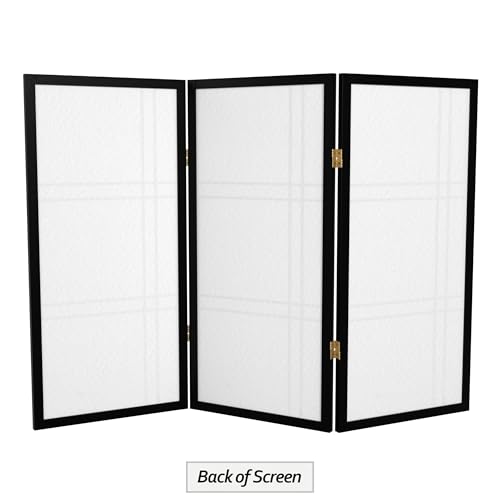 3 ft. Short Double Cross Shoji Screen - Black - 3 Panels Red Lantern