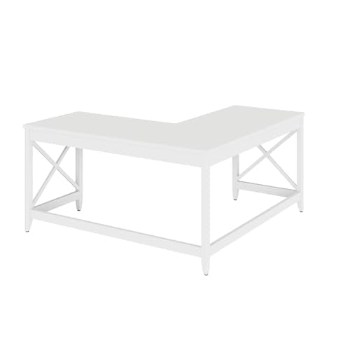 Workspace by Alera L-Shaped Farmhouse Desk, 58.27" x 58.27" x 29.53", White Alera