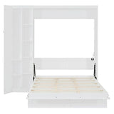 Merax Full Size Murphy Bed Wall Bed with Shelves, Drawers and LED Lights,White Merax