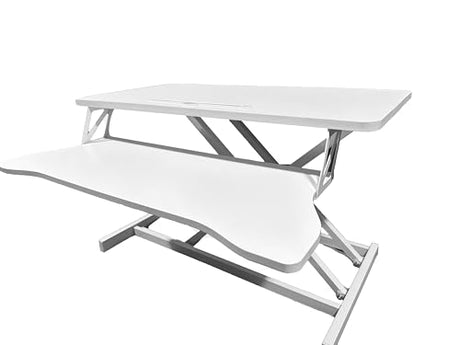 Xinmviec 32" Standing Desk Converter, Height Adjustable Sit to Stand Riser with Gas Spring Lift, Dual Monitor and Laptop Workstation with Wide Keyboard Tray for Home & Office (White) Xinmviec