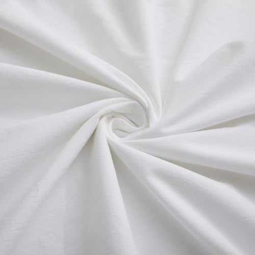 LOVQUE 100% Washed Cotton Duvet Cover Twin Size, Linen-Like Textured White Fade-Resistant Natural Bedding Set (No Comforter), 68x90 Inches LOVQUE