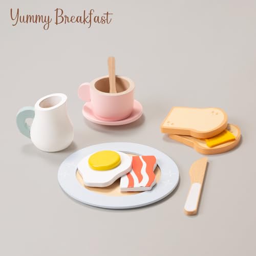 Giant bean Kids Wooden Tea Set for Little Girls, 21 PCS Kitchen Playset Toys Gifts for Toddlers Kids Boys 1 2 3 4 5 6, Play Kitchen Accessories for Kids Tea Party - WoodArtSupply