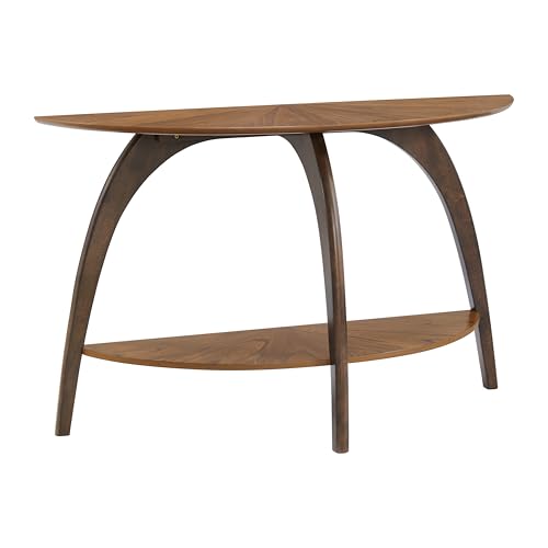 Martin Svensson Home LAX Two-Tone 48-Inch Caramel Brown Half-Moon Wood Sofa Console Table with Walnut Legs and Shelf Storage Martin Svensson Home