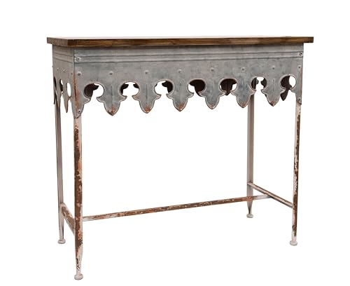 Creative Co-Op Metal Scalloped Edge Table with Zinc Finish and Wood Top