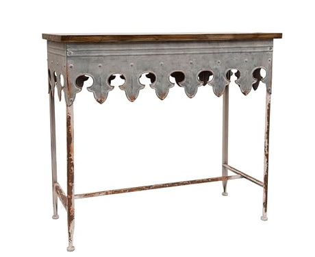 Creative Co-Op Metal Scalloped Edge Table with Zinc Finish and Wood Top Creative Co-Op