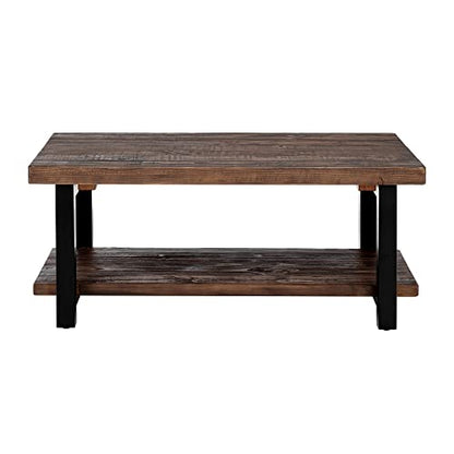 Alaterre Furniture Pomona Rustic Industrial Modern Vintage Metal and Solid Wood Coffee Table, Easy Assembly, 42 in x 24 in x 18 in ,Brown