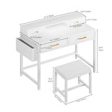 DWVO Small Vanity Table with Stool, RGB Light Strips, Makeup Desk with Storage Drawers, Charging Station, Side Hook & Fabric Pocket, Mirrorless DWVO