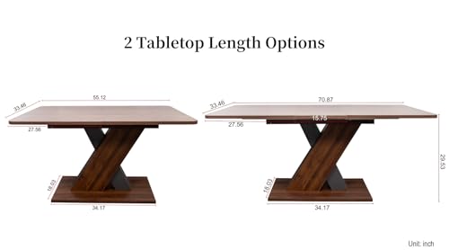 KEIKI 55.12”-70.87”L Extendable Dining Room Console Table for 4-8 People, Wood Modern Rectangle Expandable Kitchen Living Meeting Room Gatherings Furniture, Marble Walnut KEIKI