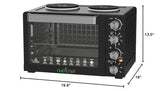NutriChef 30 Quart Kitchen Convection Oven & 2 Burner Cooker - 1500 Watt Oven - 7 Cook Functions Rotisserie, Cook, Bake, Broil & More - Includes Baking Tray, Skewers & Handles - 19.6 x 16.0 x 13.5 IN NutriChef