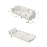 Zentrava White 79" Convertible Futon Sofa Bed with Adjustable Backrest & Armrests, Modern Corduroy Folding Loveseat Sleeper Couches with Two Soft Pillows for Living Room Apartment Office (White) Zentrava