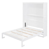 Merax Queen Size Murphy Bed, Wood Queen Murphy Hidden Wall Bed with Shelves for Home Office or Small Room, No Box Spring Needed, White Merax