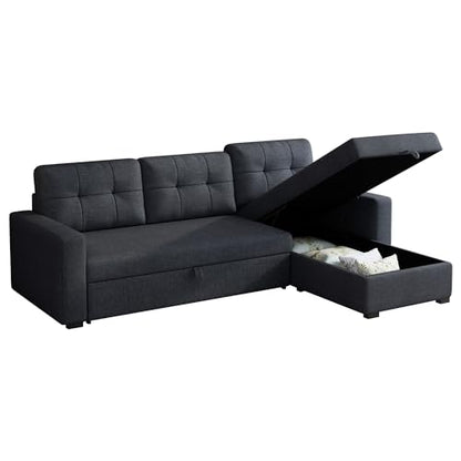 YOPTO 81.5" Sleeper Sectional Sofa,Upholstered Sectional Storage Chaise and Pull,Reversible L-Shape Couch,w/ 3 Back Cushions,for Living Room,Office,Apartment,Dark Grey