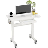 DAWNYIELD Standing Desk for Walking Pad with Wheels, Pneumatic Cordless Height Adjustable Rolling Desk, Mobile Computer Workstation with Drawer Hook Locking Casters for Treadmill & Home Office, White DAWNYIELD