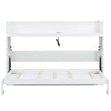 Ball & Cast Twin XL Size Murphy Bed Chest with Desk,can be Folded,Solid Pine Hideaway Cabinet Bedframe w/LED Light and USB Charging Station,for Home Office Small Room Living Room,White Ball & Cast