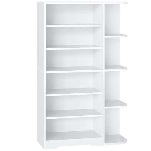 YATINEY Tall Shoe Cabinet with Open Storage, Multifunctional Shoe Rack, 7-Tier Wooden Shoe Storage Cabinet with Adjustable Shelves, Entryway Shoe Organizer for Closet, Hallway, White SC02WT YATINEY