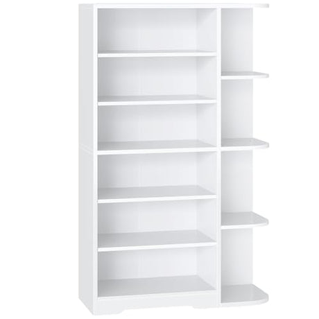 YATINEY Tall Shoe Cabinet with Open Storage, Multifunctional Shoe Rack, 7-Tier Wooden Shoe Storage Cabinet with Adjustable Shelves, Entryway Shoe Organizer for Closet, Hallway, White SC02WT YATINEY