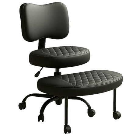 Cross Legged Office Chair Meditation ADHD Yoga Chair for Adults with Ergonomic Back Support Cushioned Seat and Leg Rest for Criss Cross Sitting Kneeling Fidgeting Height Adjustable 360° Swivel boldworks
