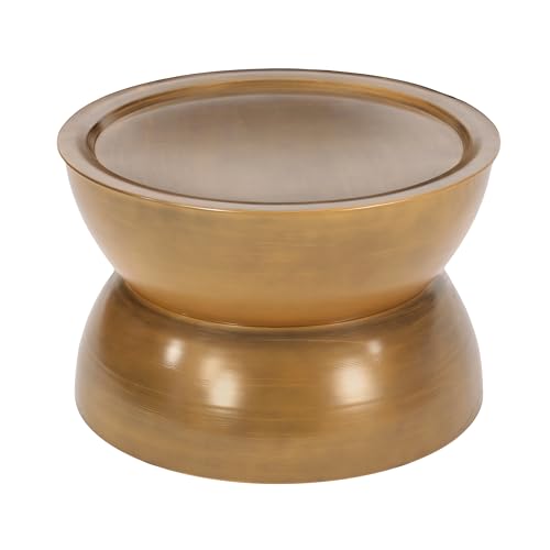 Merax Metal Hammered Coffee Table 24.25" Round Tabletop, Modern Iron Hourglass Coffee Table for Living Room, No Assembly Required, Bear 150lbs, Gold Merax