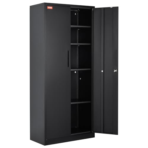 VEVOR Steel Locking Storage 2 Magnetic Doors and 4 Adjustable Shelves, 71'' Metal Cabinet 200 lbs Capacity per Shelf with 3 Keys, for Office, Home, Garage, Black - WoodArtSupply