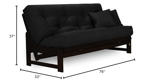 Nirvana Futons Arden Dark Espresso (Near Black) Futon Set Full or Queen Size - Armless Wood Futon Frame with Mattress Included (Twill Black), Sofa Bed Sleeper Nirvana Futons