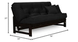 Nirvana Futons Arden Dark Espresso (Near Black) Futon Set Full or Queen Size - Armless Wood Futon Frame with Mattress Included (Twill Black), Sofa Bed Sleeper Nirvana Futons