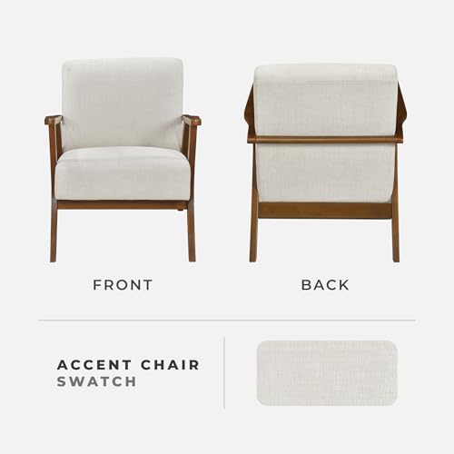Lexicon Mid-Century Modern Accent Chair, Woven Chenille Fabric Lounge Chair, Chestnut Solid Wood Frame, Wide Arm Rest and Cushioned Comfort for Living Room/Office/Bedroom/Reading Nook, Beige Lexicon