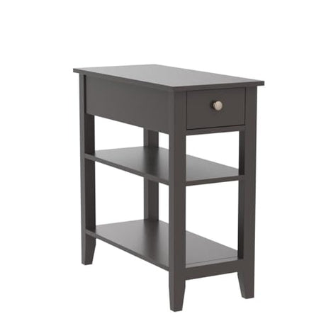 ChooChoo Side Table Living Room, Narrow End Table with Drawer and Shelf, 3-Tier Sofa End Table for Small Space, Espresso ChooChoo