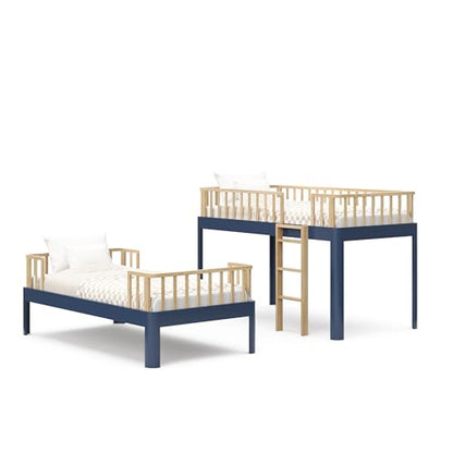 Storkcraft Next Santos Twin-Over-Twin 5-in-1 Convertible Bunk Bed (Midnight Blue with Natural) – GREENGUARD Gold Certified, Converts to Loft Bed and Twin Beds, Modern Style for Kids Room