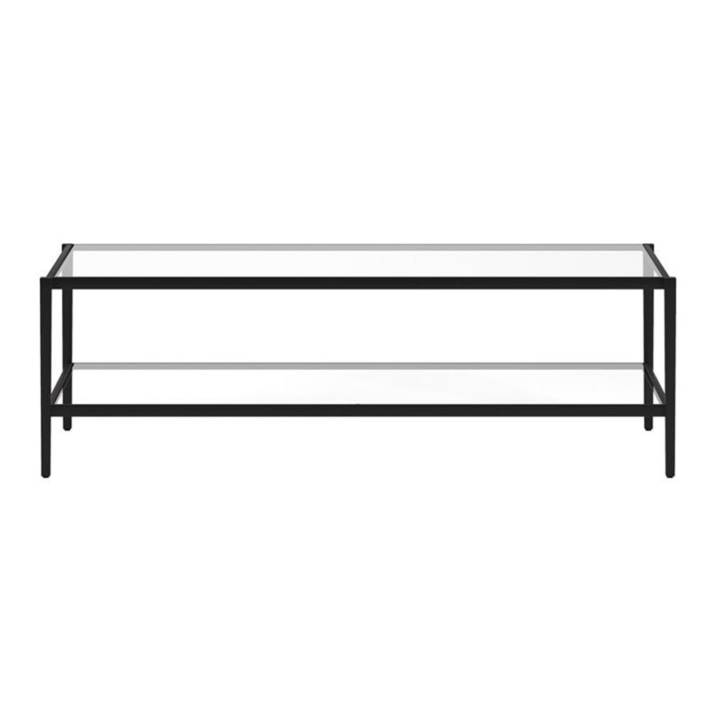 Henn&Hart 54" Wide Rectangular Coffee Table with Glass Shelf in Blackened Bronze, Modern coffee tables for living room, studio apartment essentials Henn&Hart